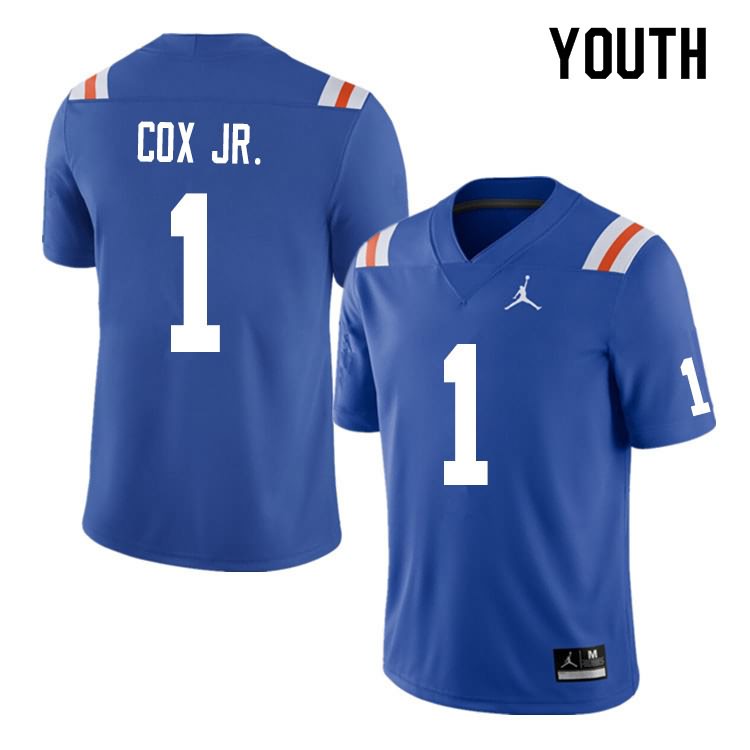 NCAA Florida Gators Brenton Cox Jr. Youth #1 Nike Blue Throwback Stitched Authentic College Football Jersey FSK6164JL